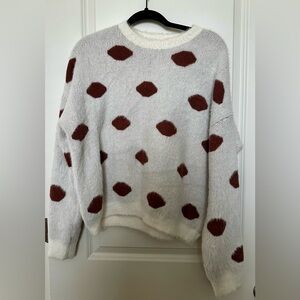 Cloud Ten Ivory Crewneck Sweater with Brown Polka Dots